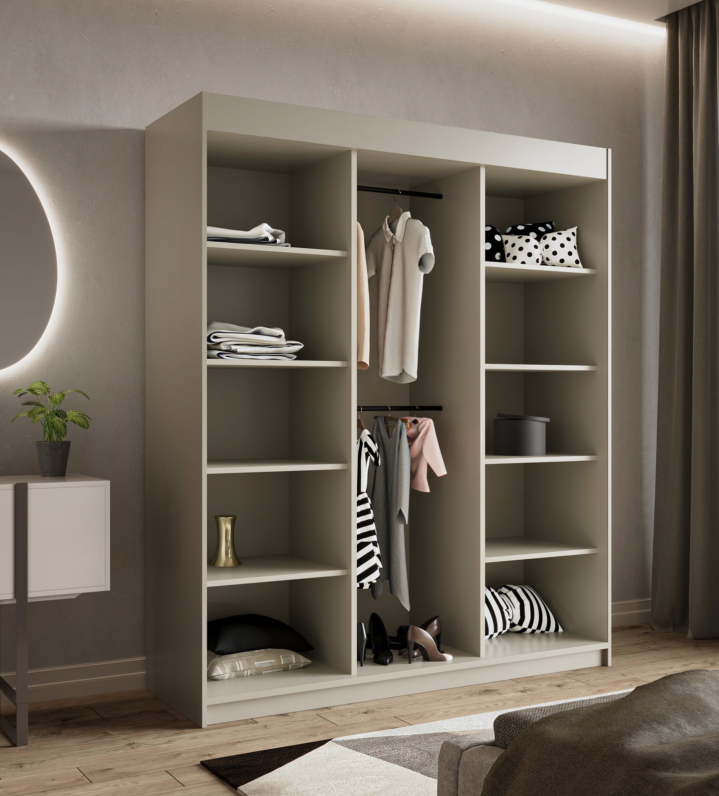 Szafa Przesuwna Garderoba z lustrem Kaszmir Silver 180cm do Salonu i Sypialni