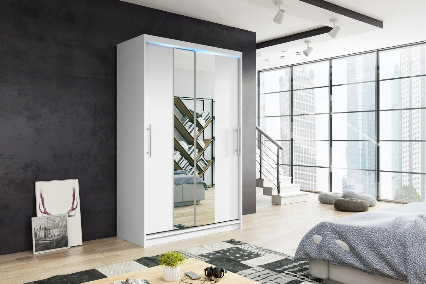 Szafa z lustrem TIKO2  100/110/120cm Biały Mat/Dąb Sonoma do Salonu i Sypialni