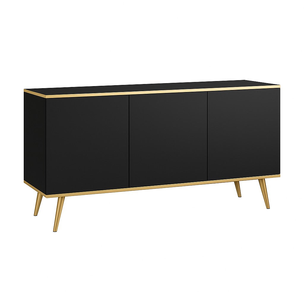 Komoda 150cm trzydrzwiowa Czarna Mia – elegancka komoda w głębokim połysku