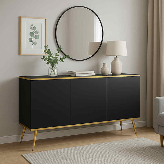 Komoda 150cm trzydrzwiowa Czarna Mia – elegancka komoda w głębokim połysku
