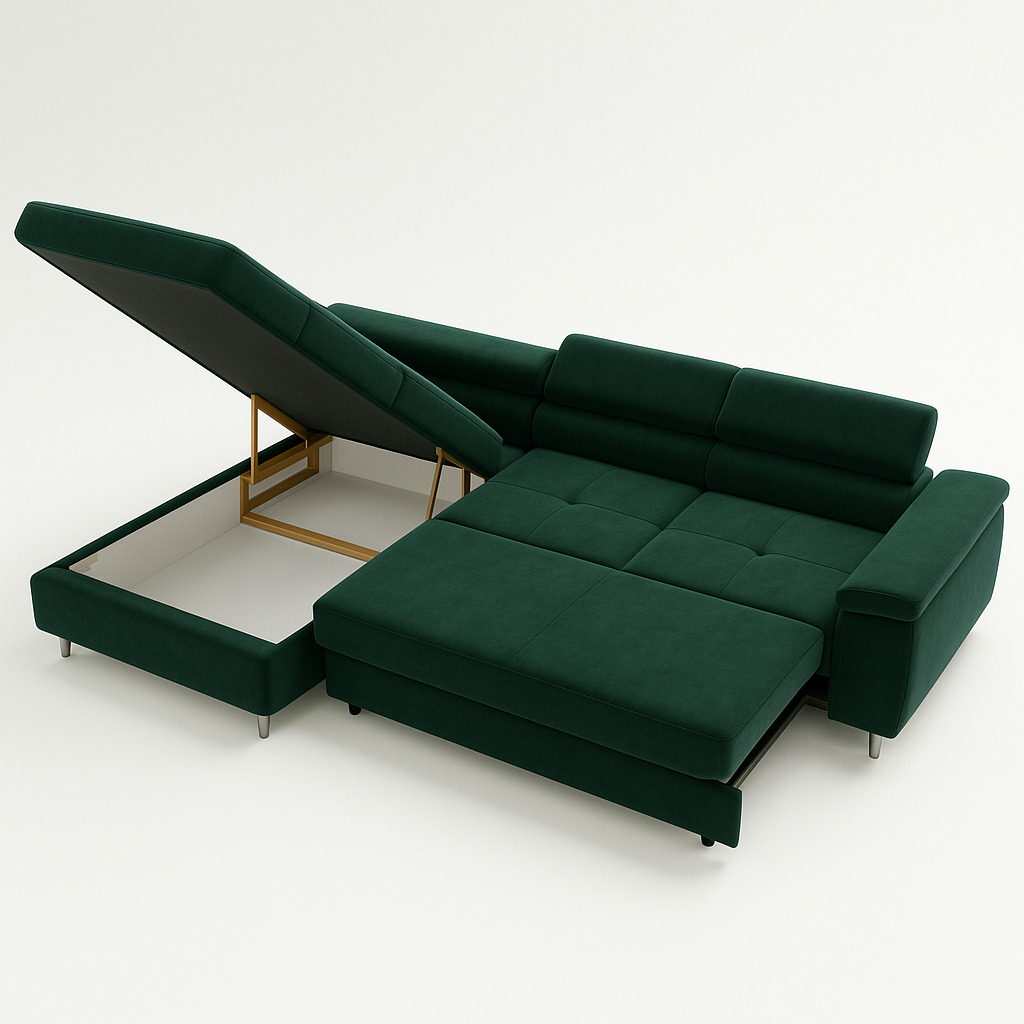 Rozkładany narożnik z funkcją spania i regulowanymi zagłówkami 275x202  – TALVARO