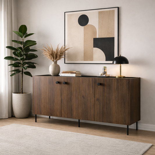 Nowość - Komoda 160cm 3-drzwiowa Star Dąb/Czarna – Nowoczesna Komoda do Salonu