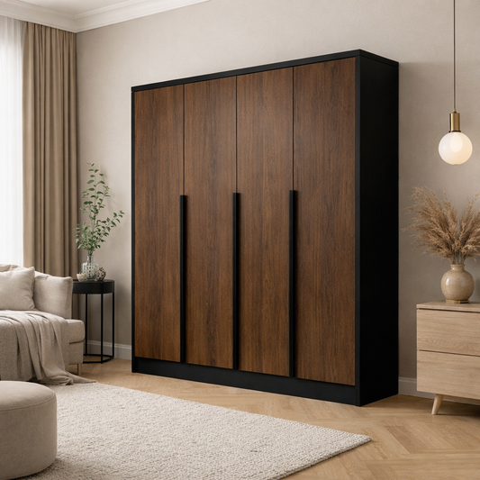 Nowość Szafa uchylna/garderoba Tiza 200cm czarna/dąb – idealna do salonu/sypialni