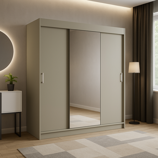 Szafa Przesuwna Garderoba z lustrem Kaszmir Silver 180cm do Salonu i Sypialni