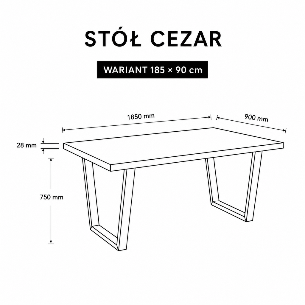 Stół Cezar 185x90 cm Biały / Dąb Lancelot Duży Stół do Jadalni i Salonu