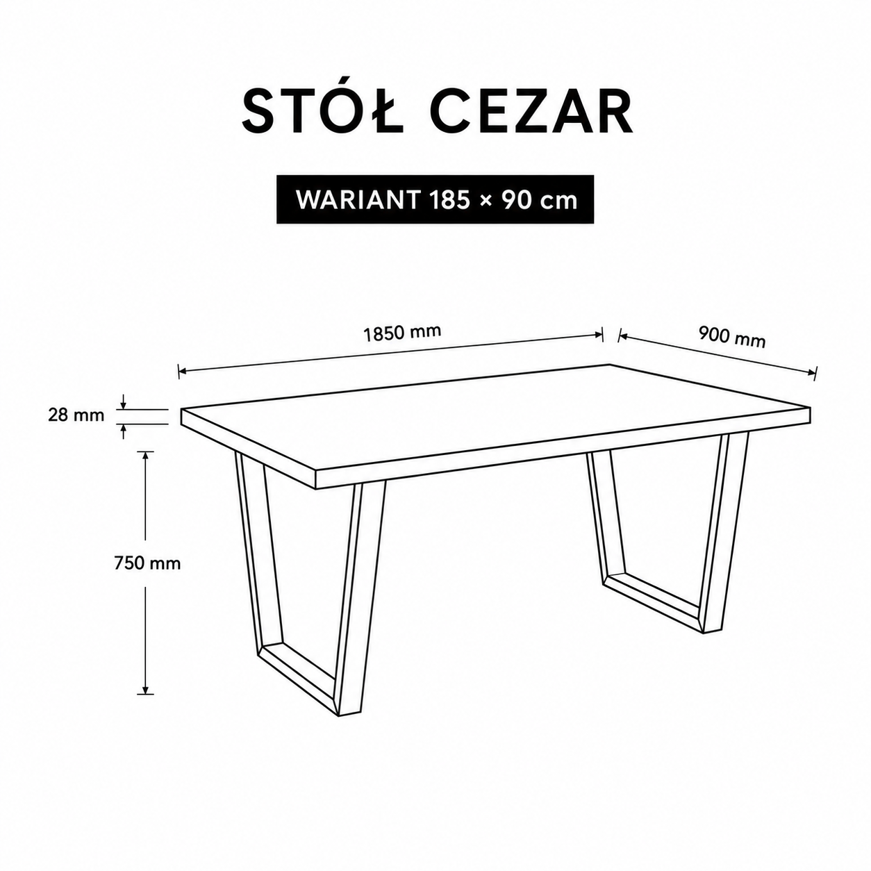 Stół Cezar 185x90 cm Biały / Dąb Lancelot Duży Stół do Jadalni i Salonu