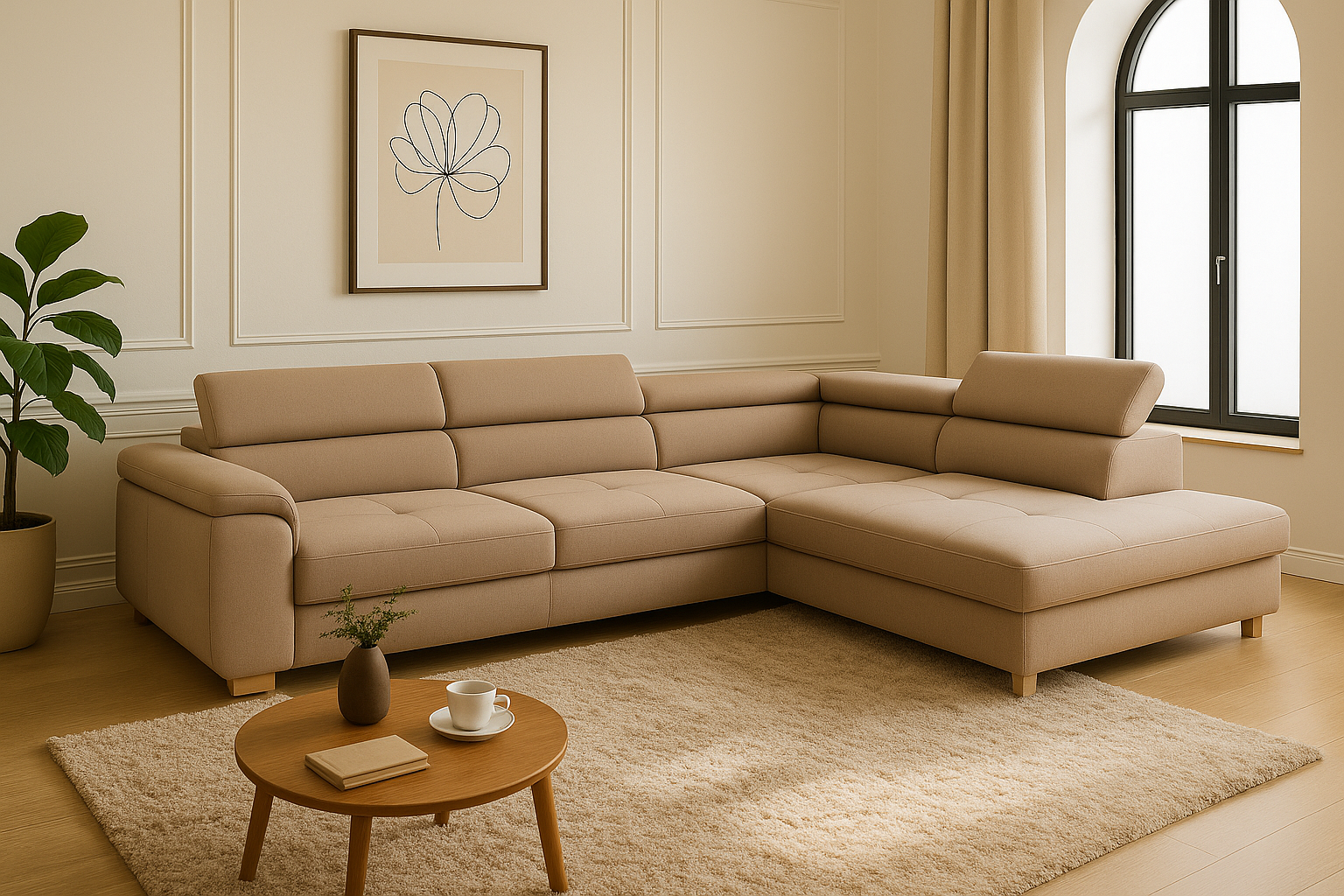 Rozkładany narożnik z funkcją spania i regulowanymi zagłówkami 275x202  – TALVARO