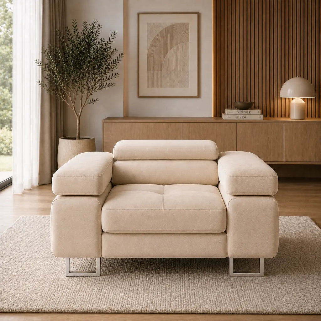 Fotel rozkładany PRIMO – nowoczesny fotel do salonu z regulowanymi zagłówkami Milo Furniture