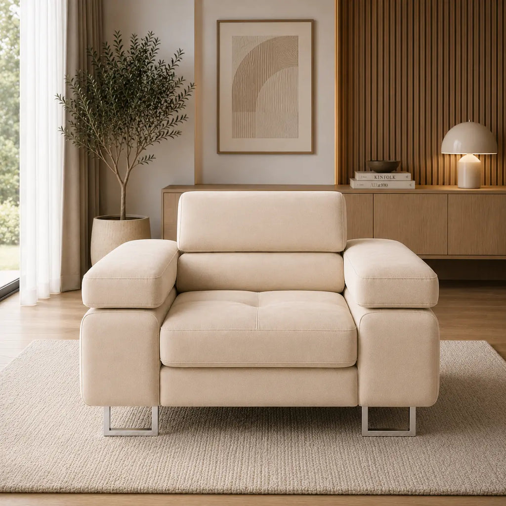 Fotel rozkładany PRIMO – nowoczesny fotel do salonu z regulowanymi zagłówkami Milo Furniture