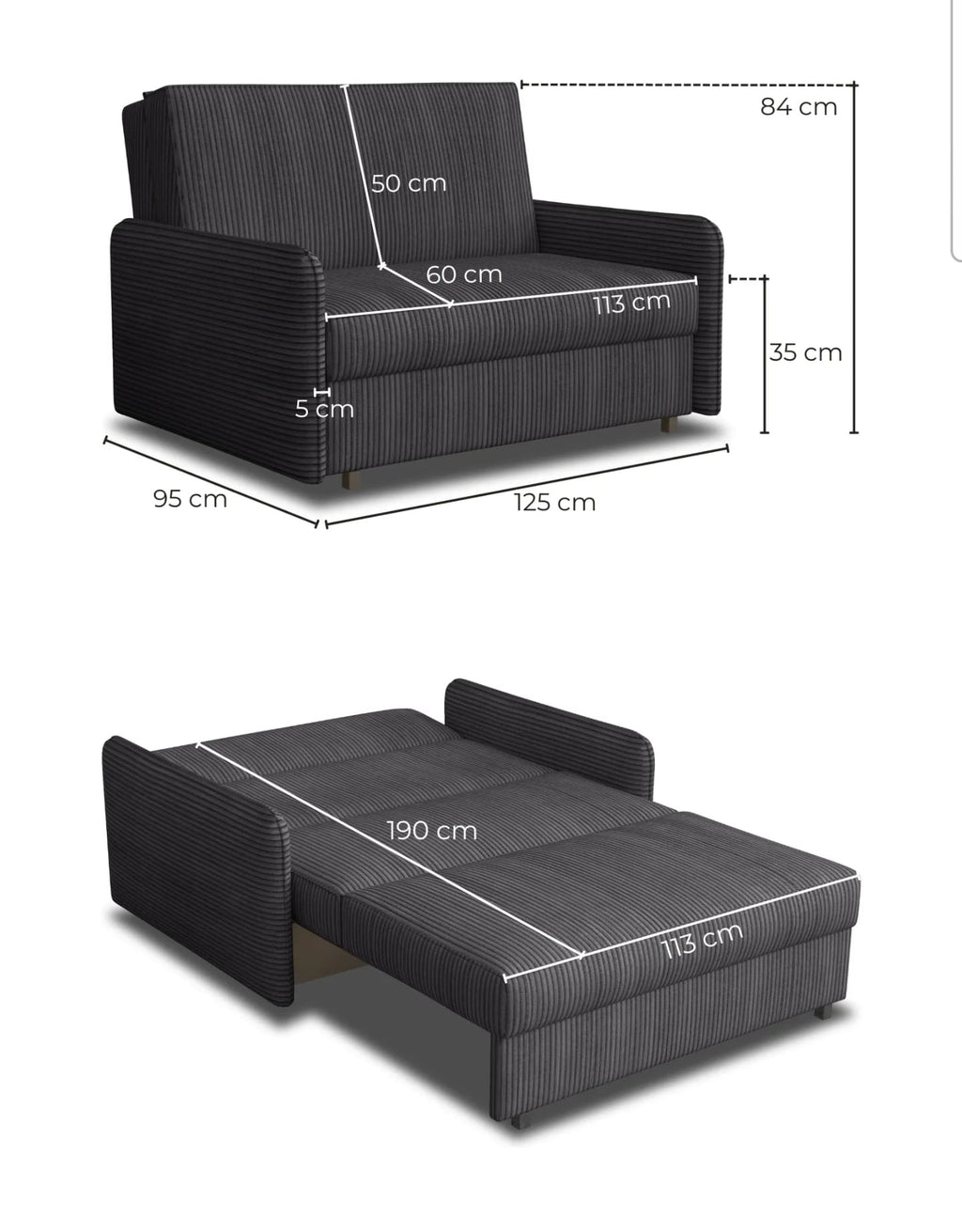 Fotel rozkładany z funkcją spania 2-osobowy pojemnik na pościel – Lino