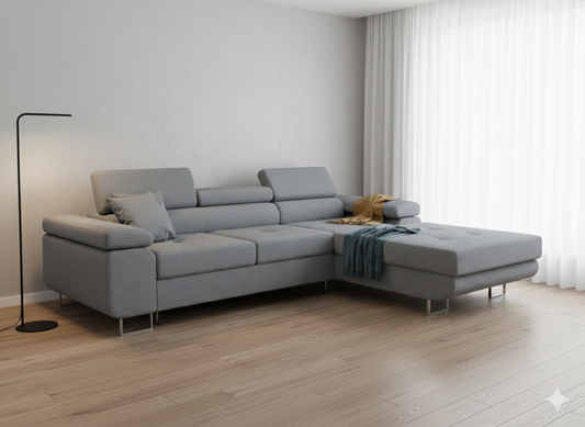 Rozkładany narożnik z funkcją spania, regulowane zagłówki 275x202 – TASSANO