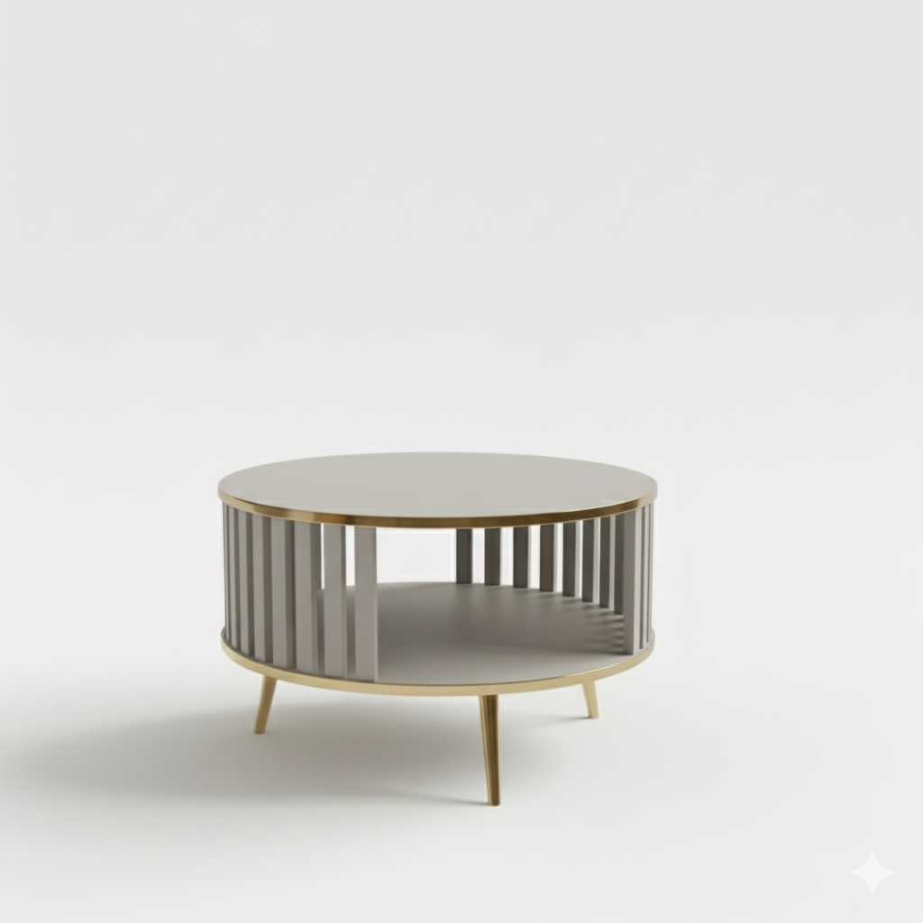 Stolik kawowy/Ława Lingo okrągły kaszmir/złoty, szerokość 80 cm – nowoczesny design