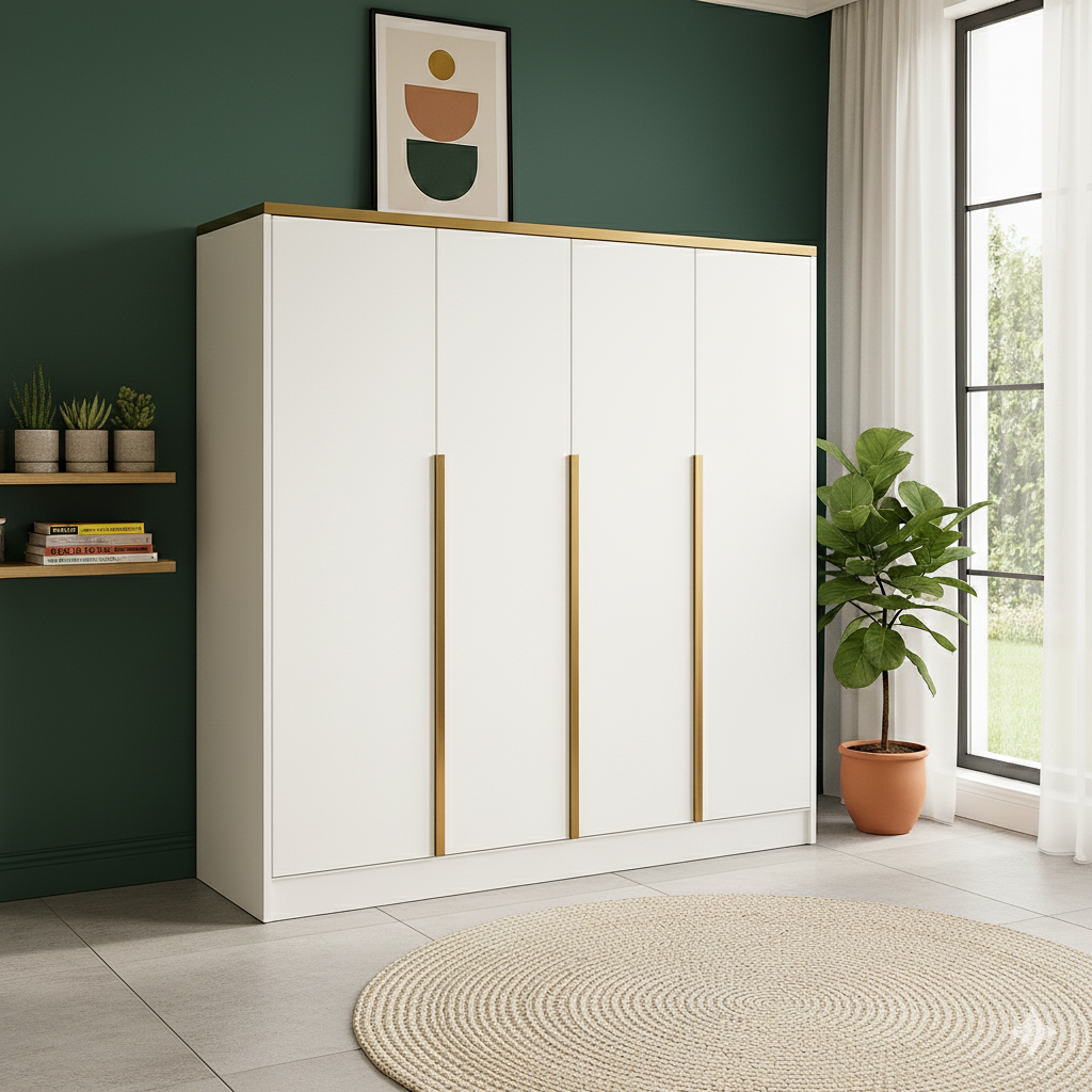 Szafa Uchylna Garderoba Tiza 200 cm Biała ze Złotymi Uchwytami – do Salonu i Sypialni