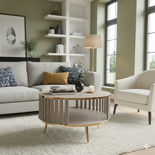 Stolik kawowy/Ława Lingo okrągły kaszmir/złoty, szerokość 80 cm – nowoczesny design