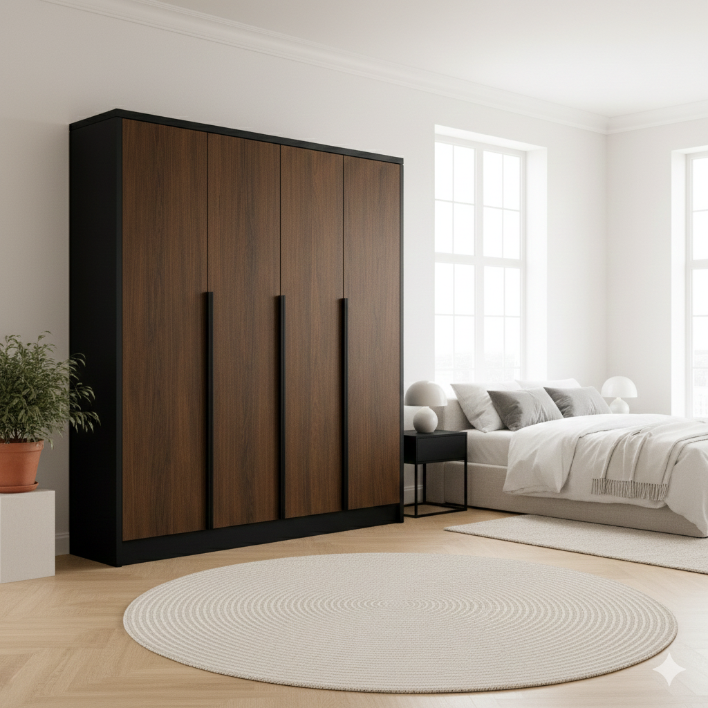 Nowość Szafa uchylna/garderoba Tiza 200cm czarna/dąb – idealna do salonu/sypialni