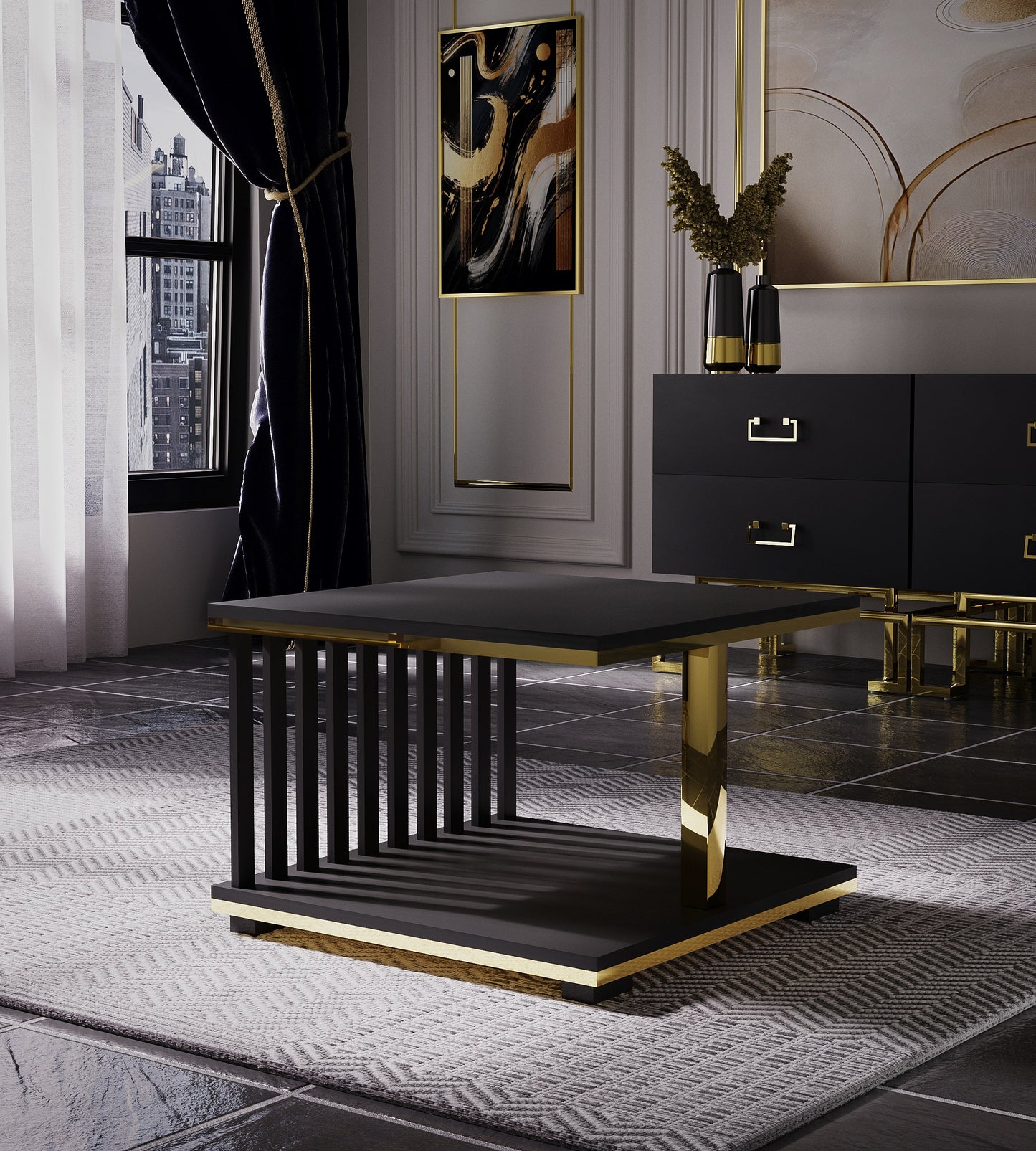 Stolik Kawowy Imperial Noir Czarny/Złoto 60x60  – mocny akcent z charakterem