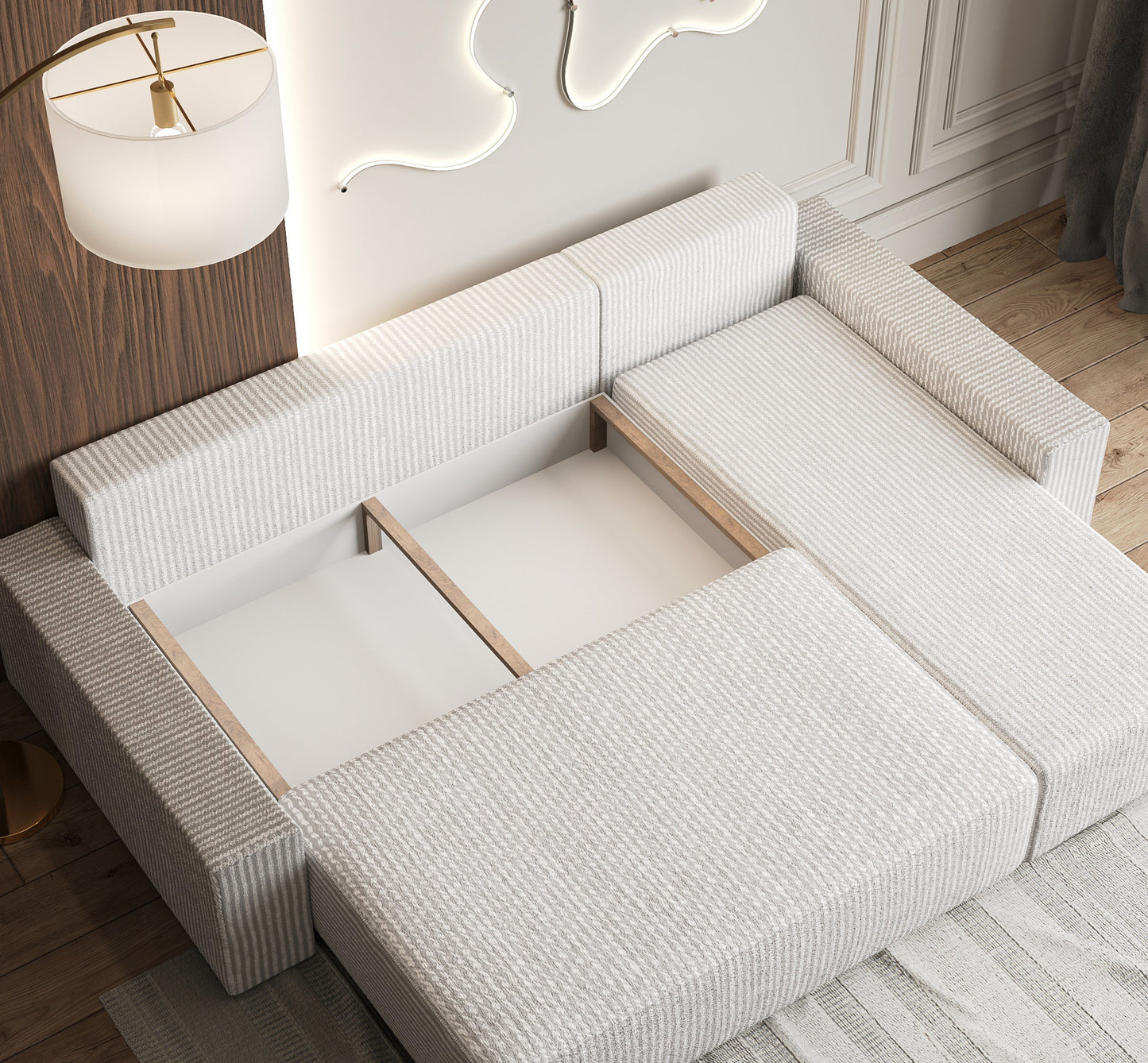 Narożnik z funkcją spania, pojemnik na pościel do salonu 238x140 - TEDEN
