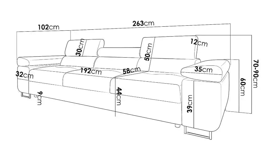 Kanapa LOLI Nowoczesna Funkcja Spania Regulowane Zagłówki Milo Furniture