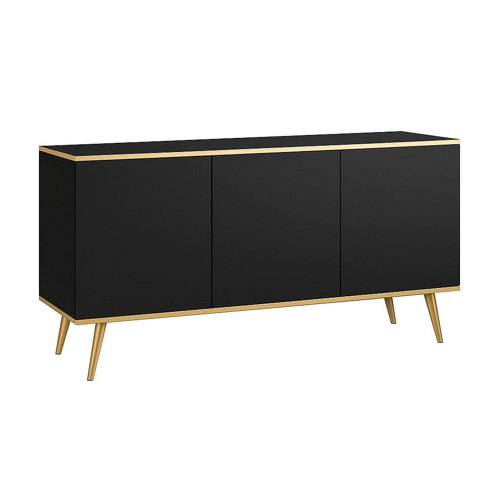 Komoda Czarna Nowoczesna 150cm Trzydrzwiowa MIA