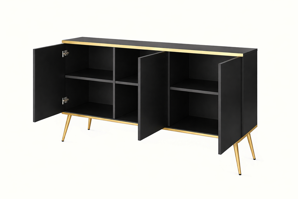 Komoda Czarna Nowoczesna 150cm Trzydrzwiowa MIA