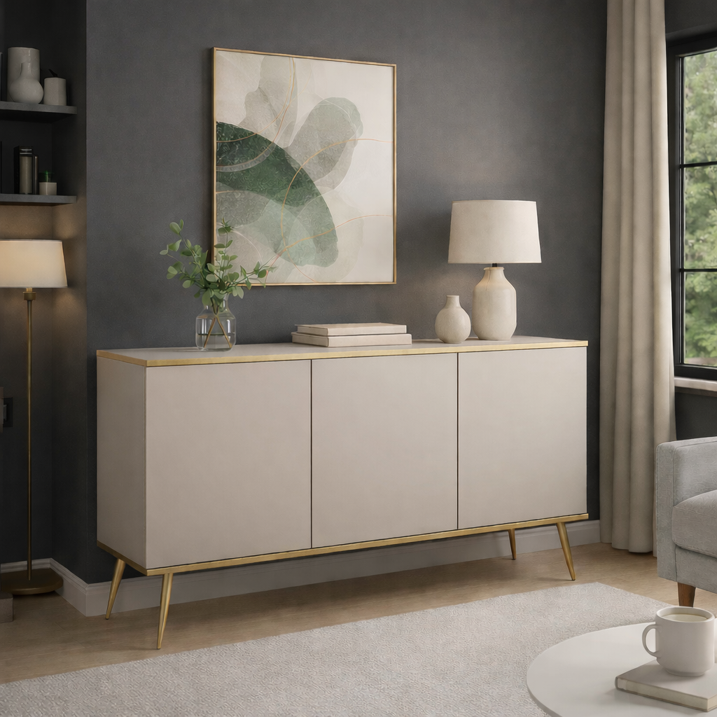 Komoda Kremowa Kaszmir 150cm Trzydrzwiowa MIA