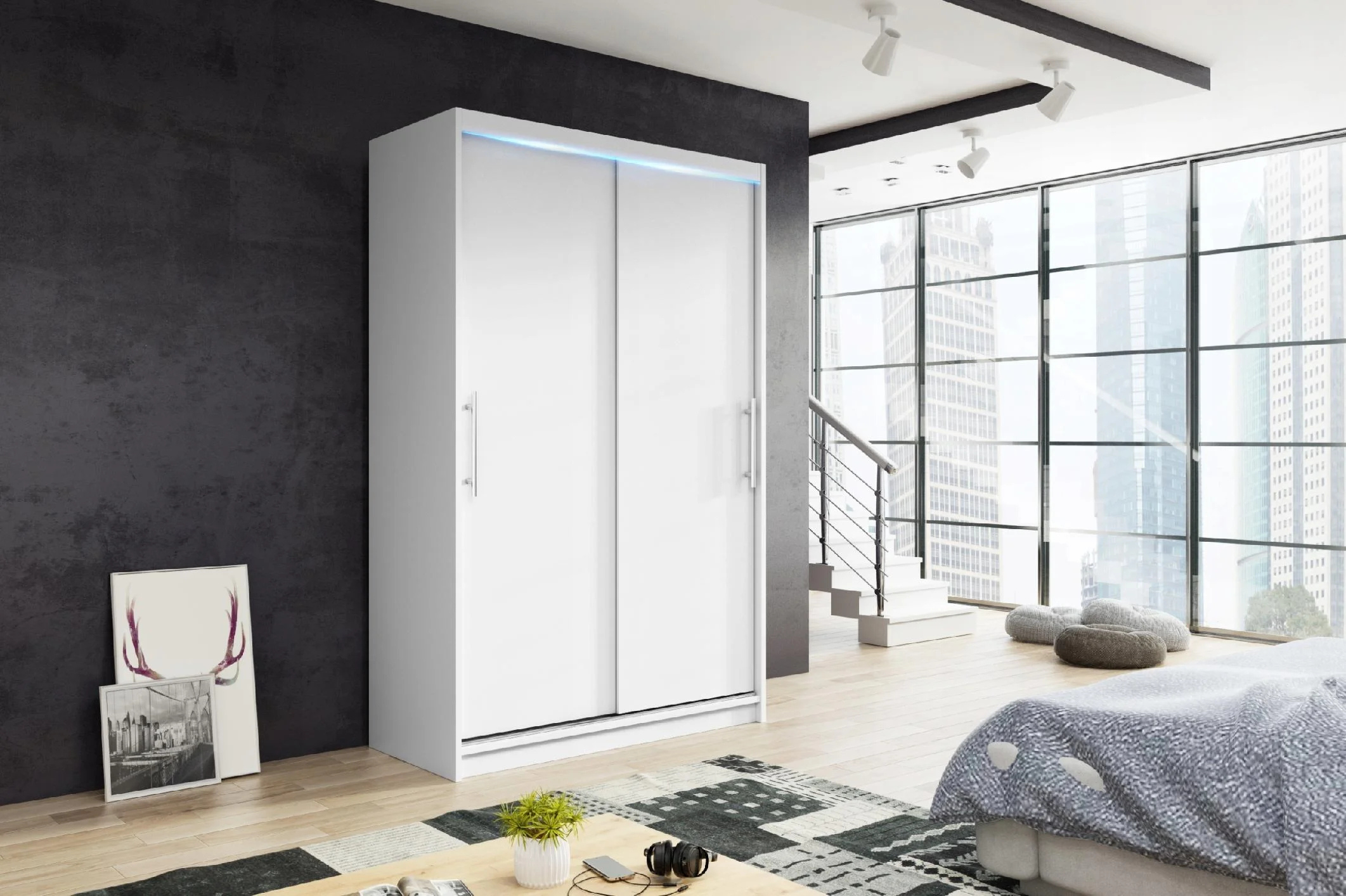 Mała Szafa Przesuwna TIKO1 100/110/120cm Biały Mat/Dąb Sonoma