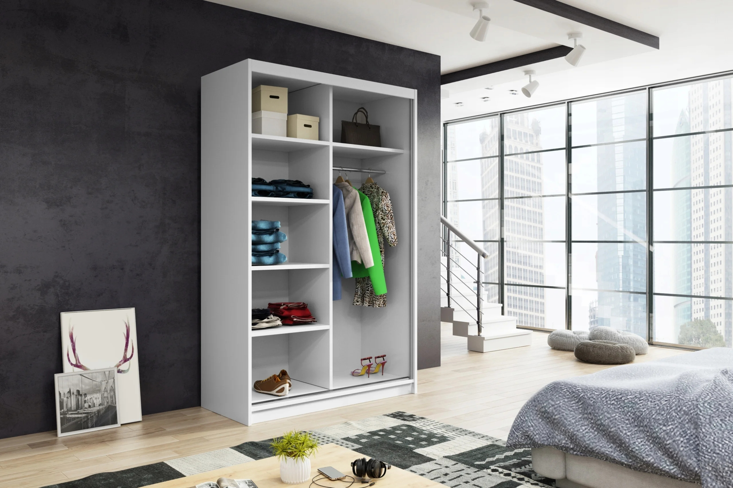 Mała Szafa Przesuwna TIKO1 100/110/120cm Biały Mat/Dąb Sonoma