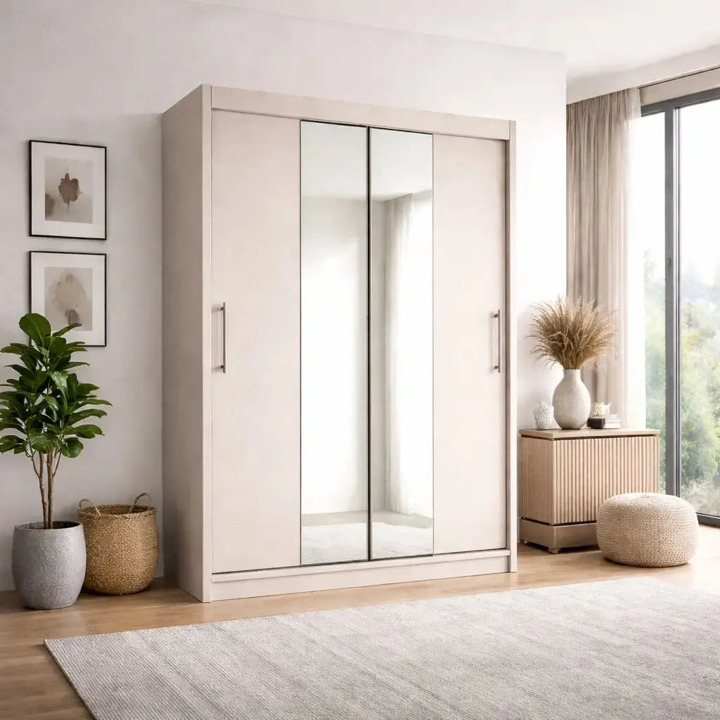 Mała Szafa Przesuwna 100/110120cm Kaszmir z Lustrem TIKO1 – Mała Garderoba Milo Furniture