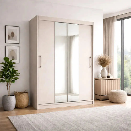 Mała Szafa Przesuwna 100/110120cm Kaszmir z Lustrem TIKO1 – Mała Garderoba Milo Furniture