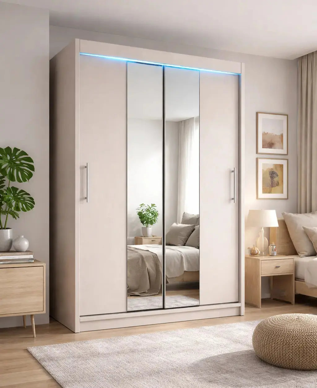 Mała Szafa Przesuwna 100/110120cm Kaszmir z Lustrem TIKO1 – Mała Garderoba Milo Furniture