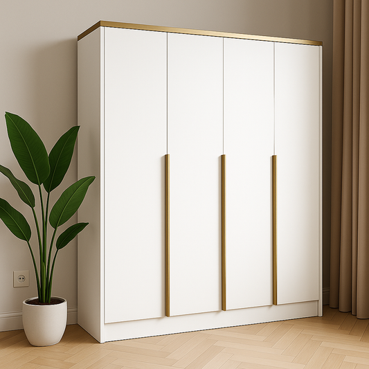 Szafa Uchylna Garderoba Tiza 200 cm Biała ze Złotymi Uchwytami – do Salonu i Sypialni