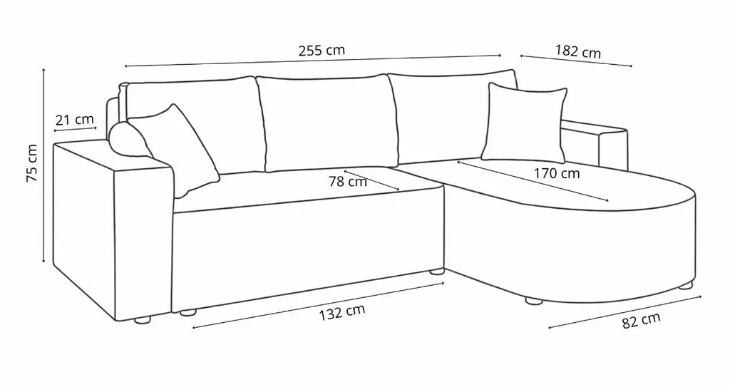 Narożnik HIPO z Funkcją Spania Pojemnik Regulowany Lewy/Prawy Milo Furniture