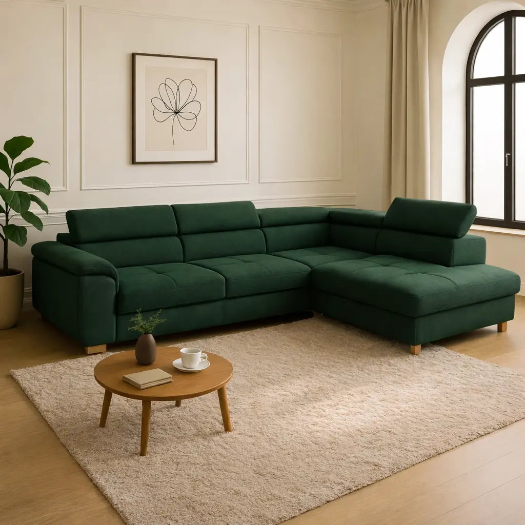 Narożnik z Funkcją Spania 275x202cm TALVARO – Kanapa Narożna L z Zagłówkami do Salonu Milo Furniture