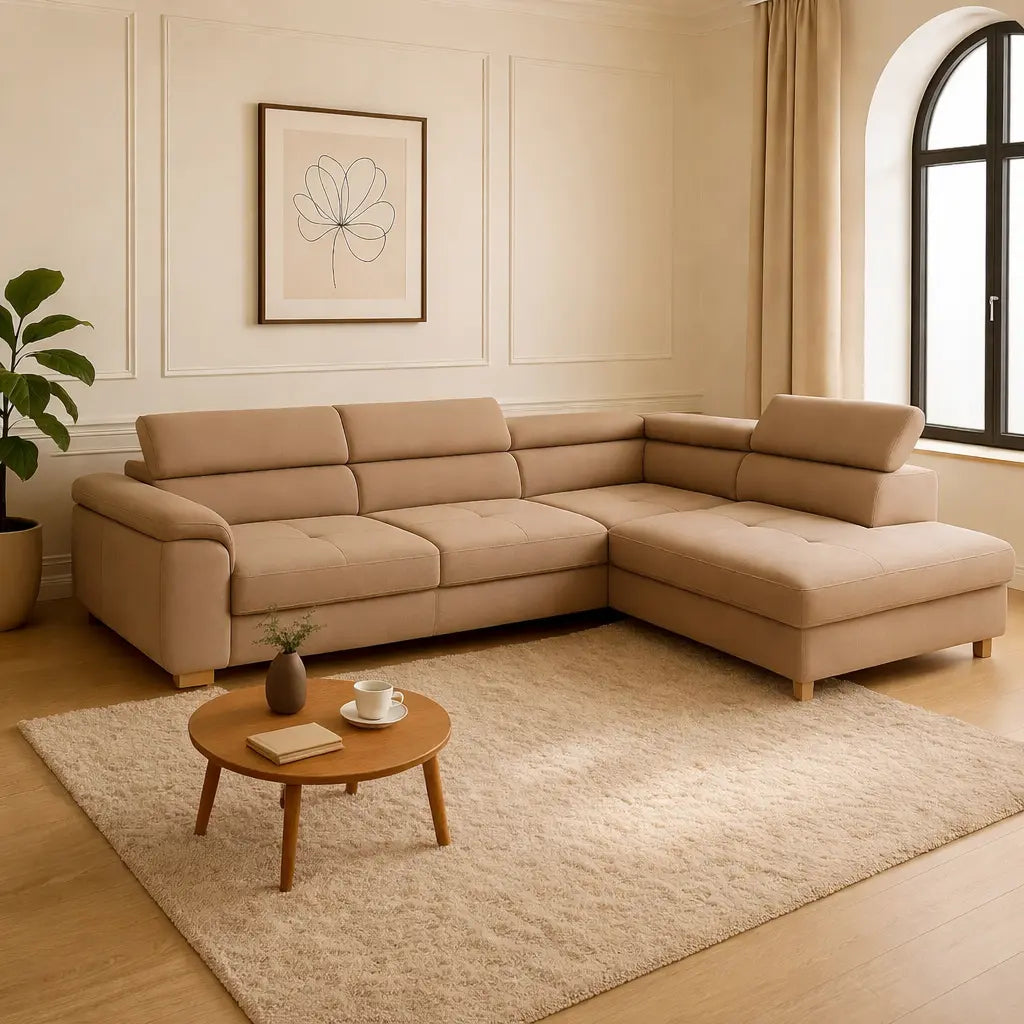 Narożnik z Funkcją Spania 275x202cm TALVARO – Kanapa Narożna L z Zagłówkami do Salonu Milo Furniture