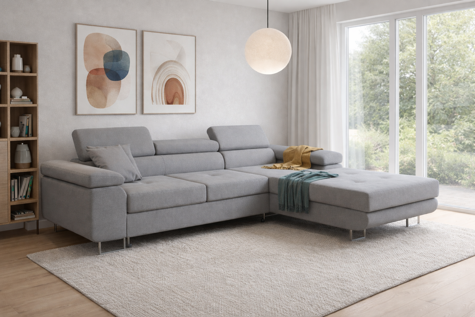 Narożnik z regulowanymi zagłówkami i funkcją spania 275x202cm TASSANO