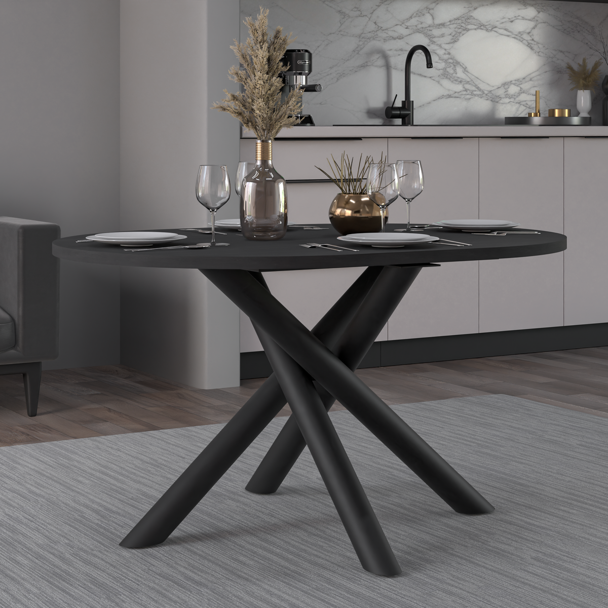 Stół OSLO Owalny 138×100cm Jesion Portland – Czarna Metalowa Podstawa