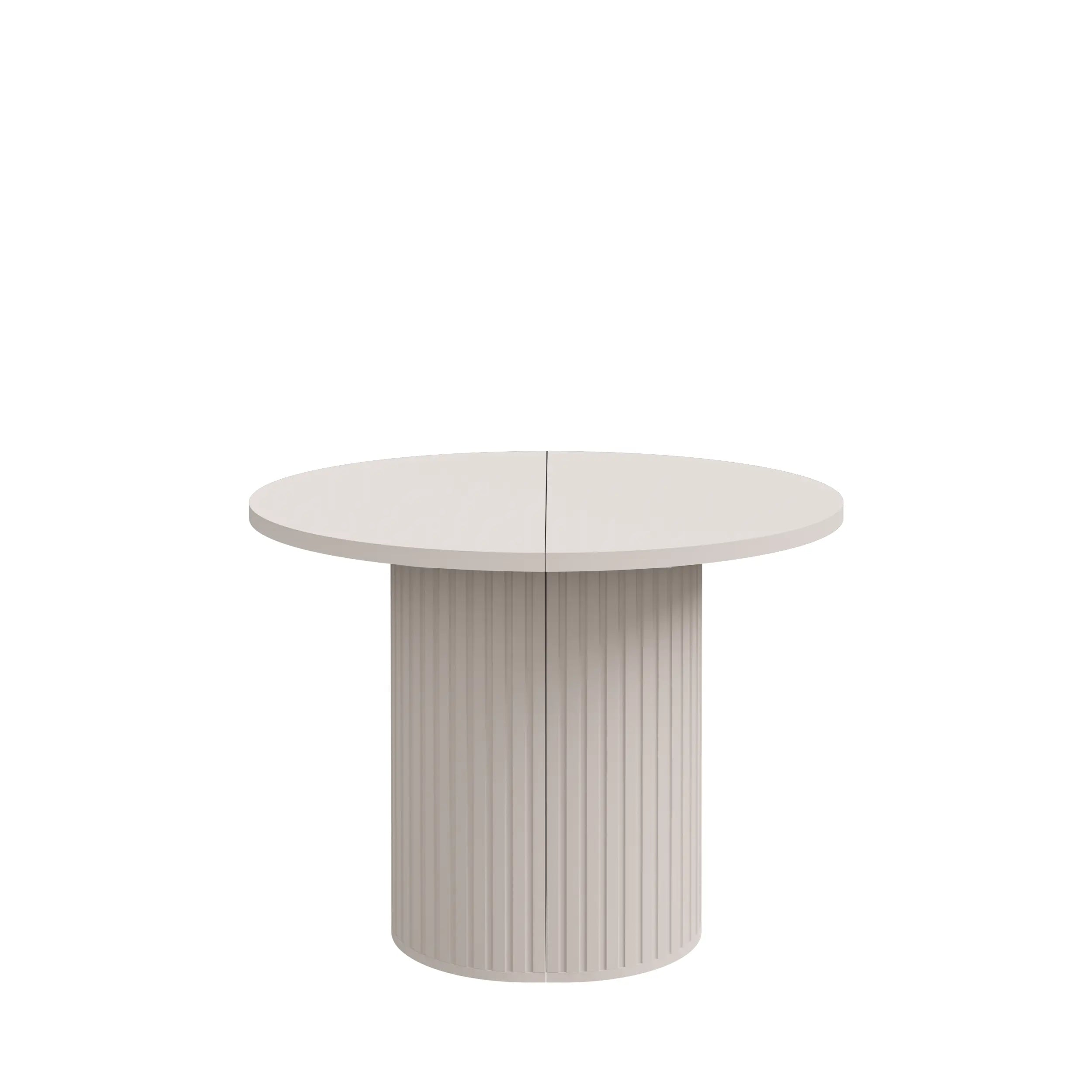 Stół LIMO Okrągły Rozkładany 100-188 cm Beż Piaskowy Ryflowana Podstawa Milo Furniture