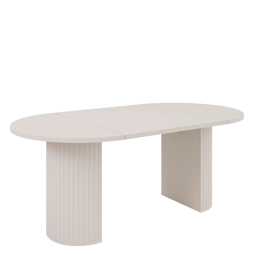 Stół LIMO Okrągły Rozkładany 100-188 cm Beż Piaskowy Ryflowana Podstawa Milo Furniture