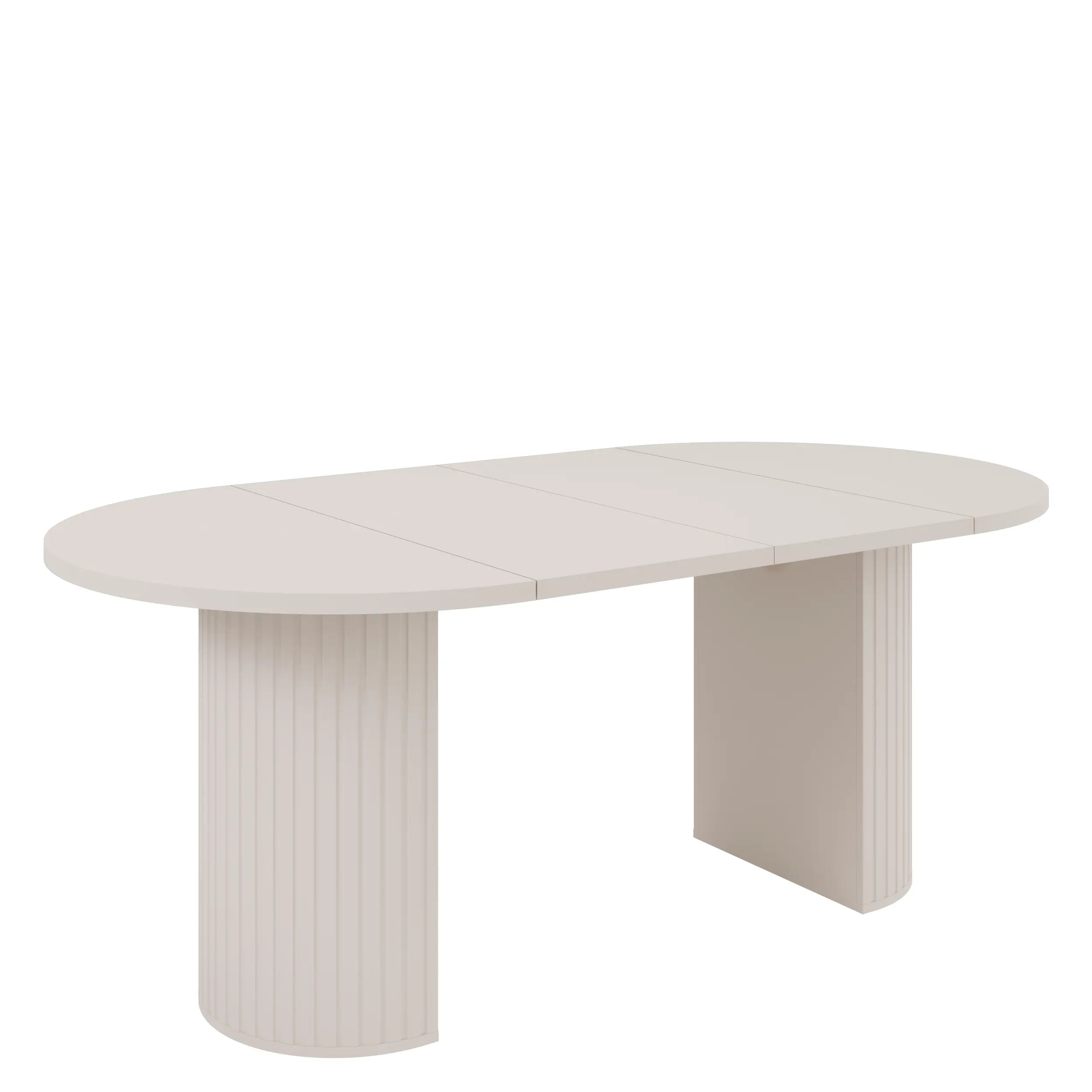 Stół LIMO Okrągły Rozkładany 100-188 cm Beż Piaskowy Ryflowana Podstawa Milo Furniture