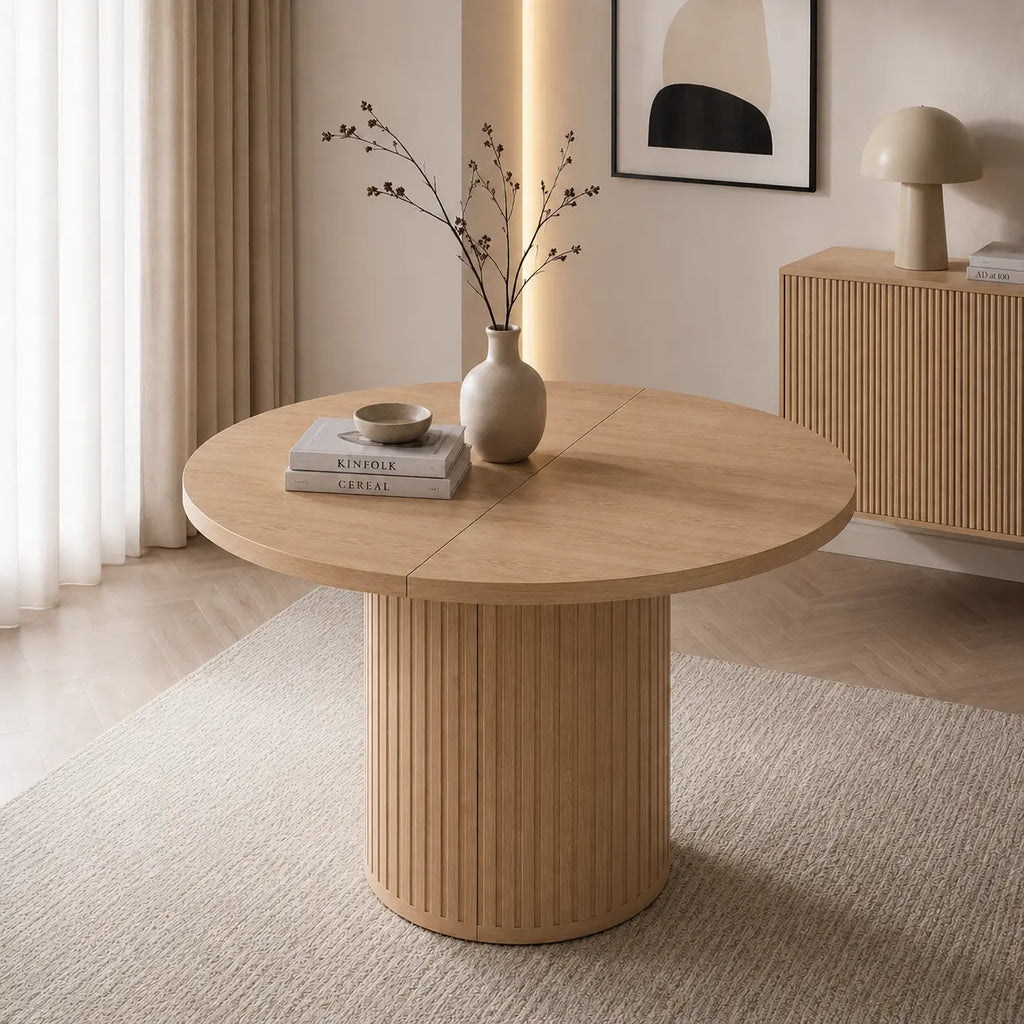 Stół LIMO Okrągły Rozkładany 100-188 cm Dąb Cremona Ryflowana Podstawa Milo Furniture