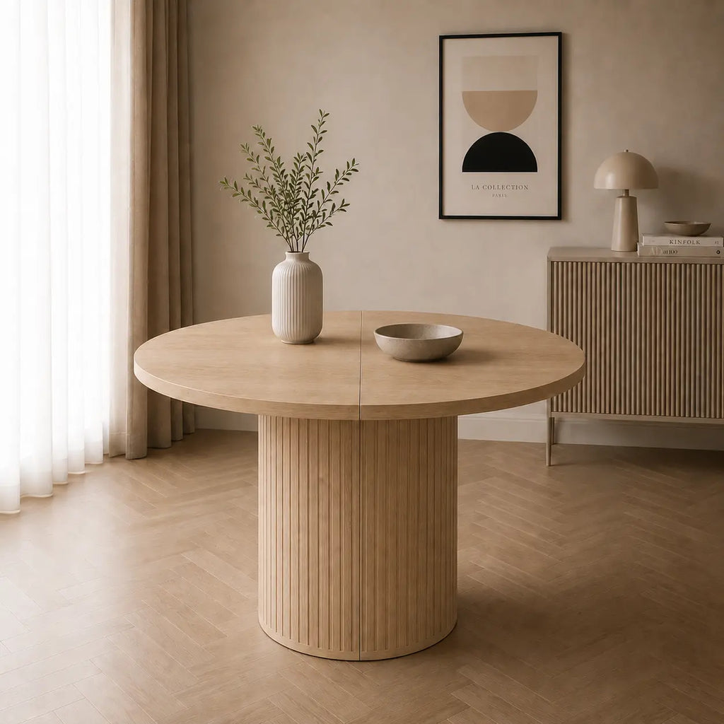 Stół LIMO Okrągły Rozkładany 100-188 cm Dąb Cremona Ryflowana Podstawa Milo Furniture