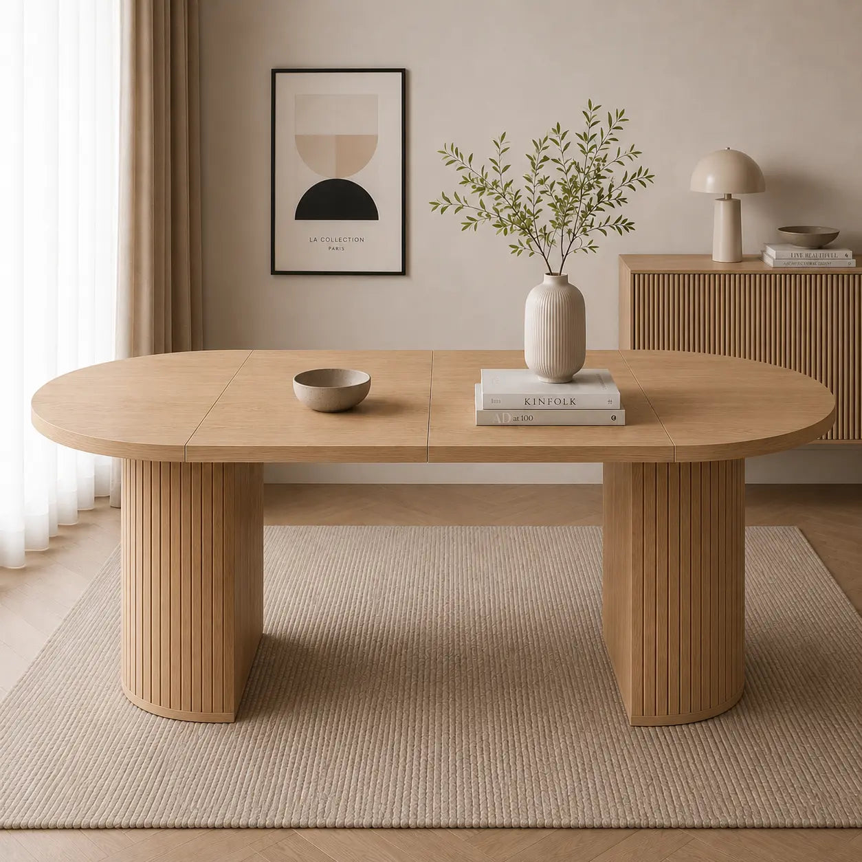 Stół LIMO Okrągły Rozkładany 100-188 cm Dąb Cremona Ryflowana Podstawa Milo Furniture