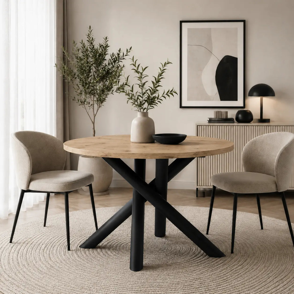 Stół Okrągły OSLO 110cm Dąb Artisan – Nowoczesny Stół dla 4 Osób Milo Furniture