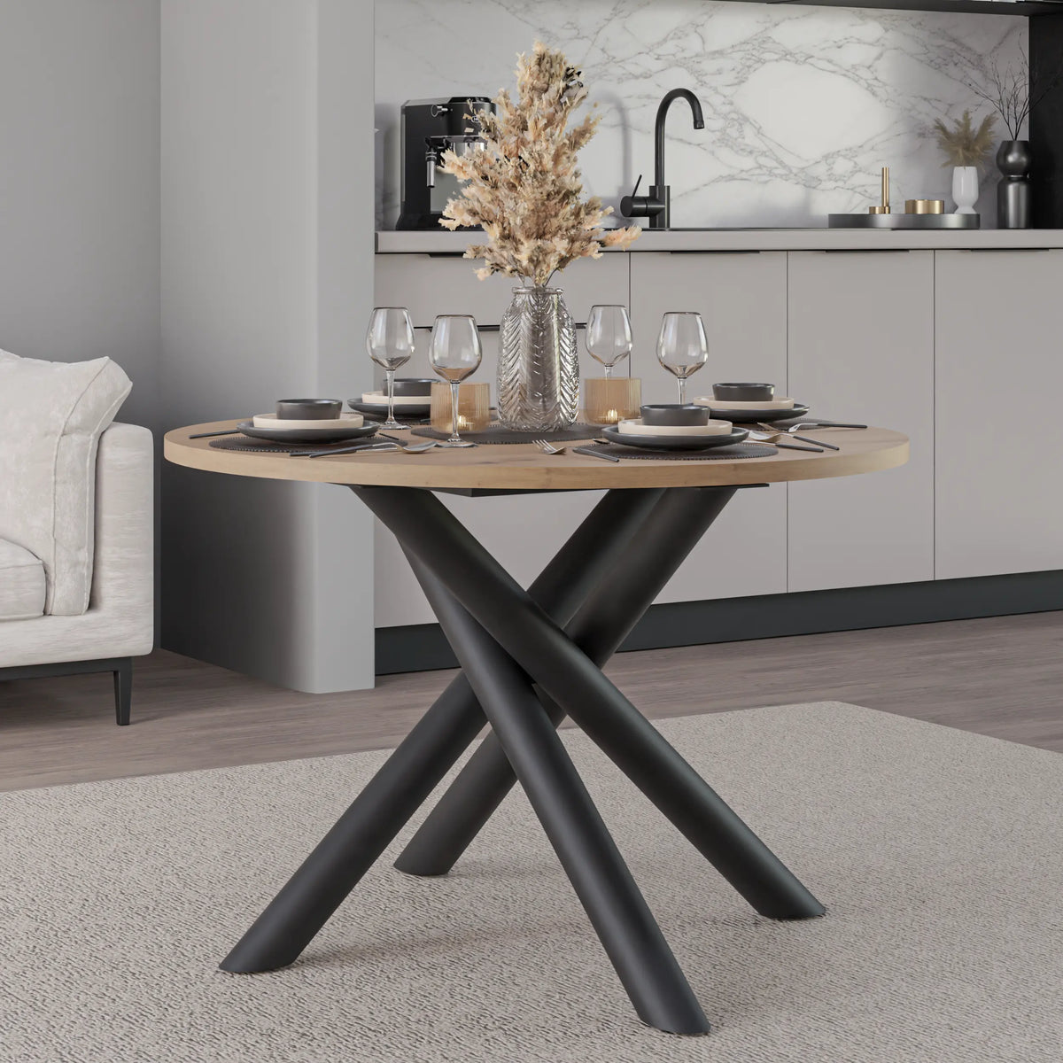 Stół Okrągły OSLO 110cm Dąb Artisan – Nowoczesny Stół dla 4 Osób Milo Furniture