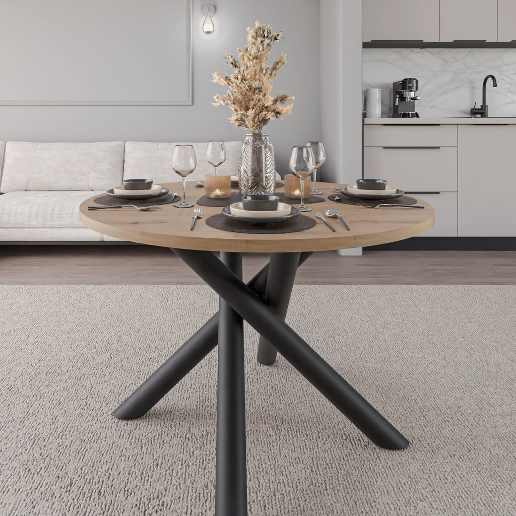 Stół Okrągły OSLO 110cm Dąb Artisan – Nowoczesny Stół dla 4 Osób Milo Furniture