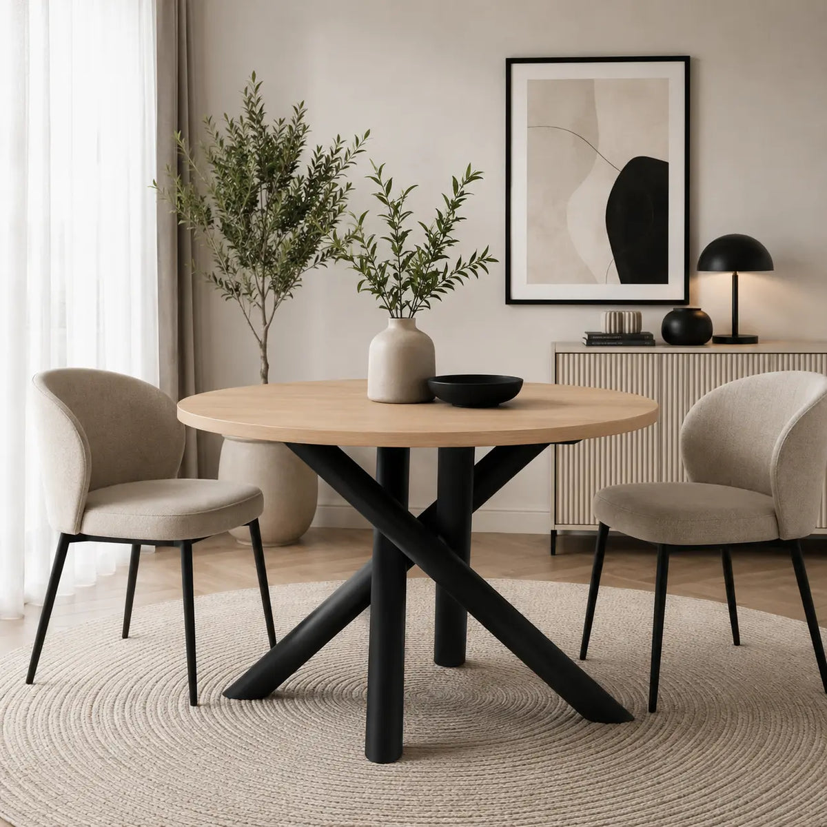 Stół Okrągły OSLO 110cm Dąb Lindberg – Nowoczesny Stół dla 4 Osób Milo Furniture