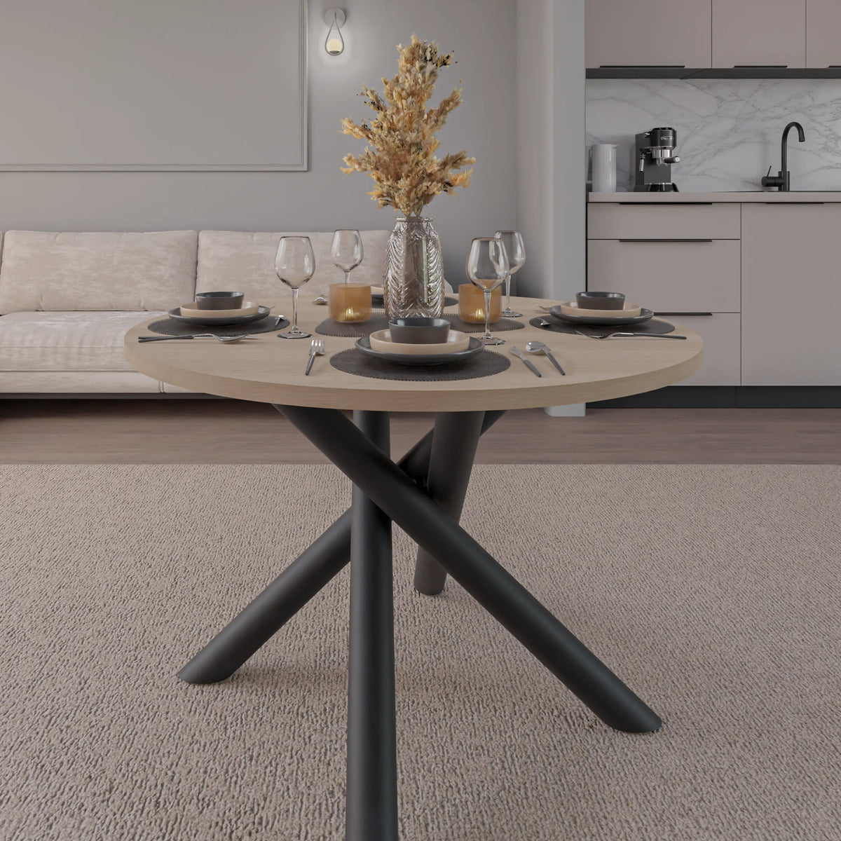 Stół Okrągły OSLO 110cm Dąb Lindberg – Nowoczesny Stół dla 4 Osób Milo Furniture