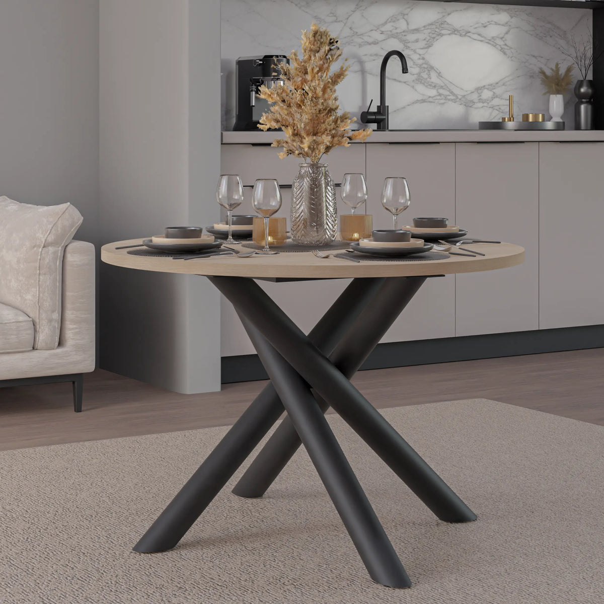 Stół Okrągły OSLO 110cm Dąb Lindberg – Nowoczesny Stół dla 4 Osób Milo Furniture