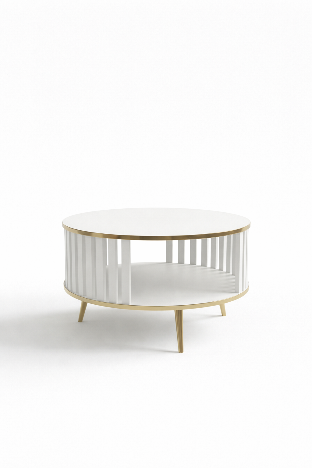 Stolik kawowy/Ława Lingo okrągły biały/złoty, szerokość 80 cm – nowoczesny design