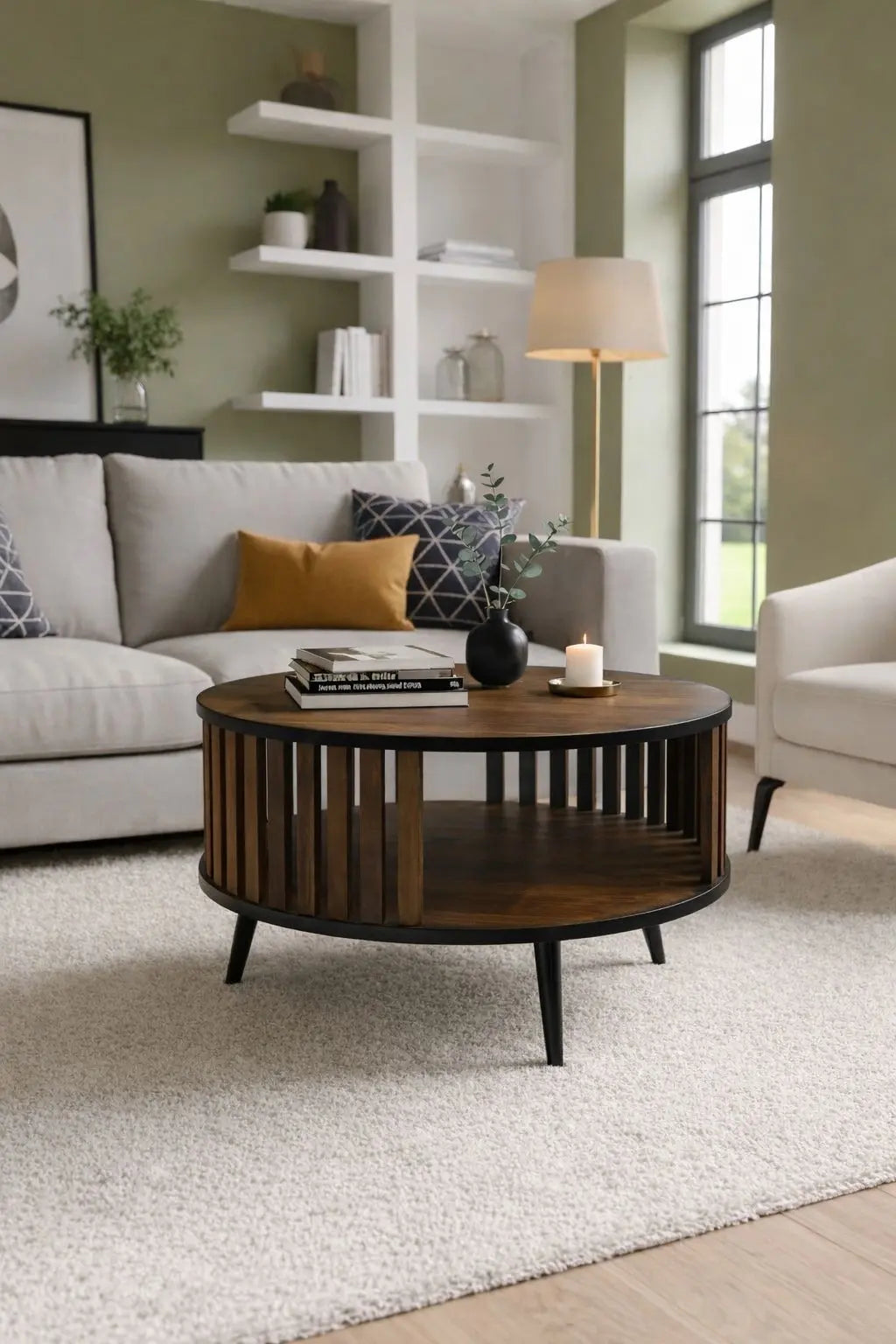 Stolik kawowy/Ława Lingo okrągły Dąb Okapi/Orzech/Czarny, szerokość 80 cm – nowoczesny design Milo Furniture